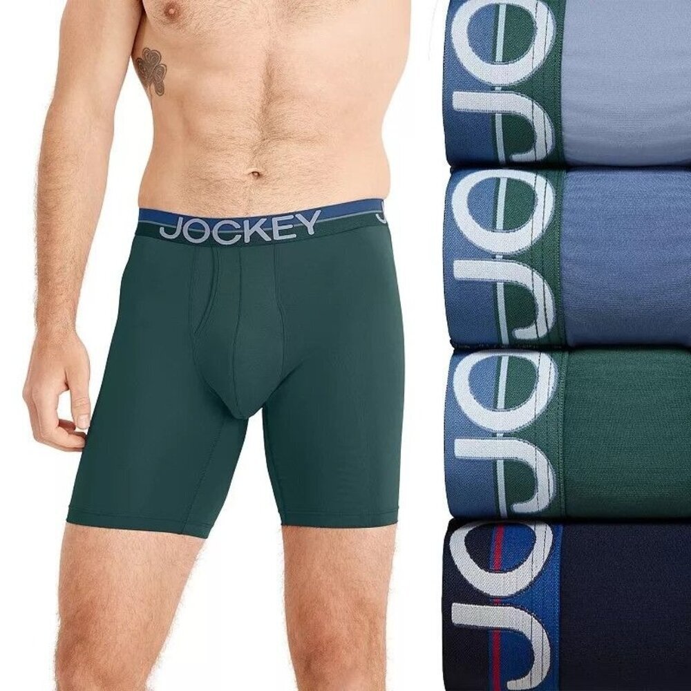 Jockey Long Leg Boxer Briefs 4-Pack Medium Infinite Cool Mens Underwear NEW